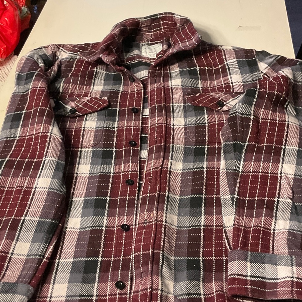 American Eagle Outfitters Maroon and Charcoal Checkered Shirt